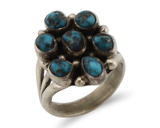 Navajo Ring .925 Silver Natural Blue Turquoise Artist Signed LP C.80's