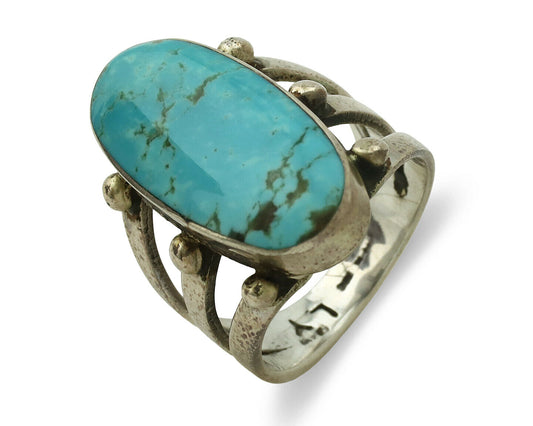 Navajo Ring .925 Silver Blue Turquoise Artist Signed LY C.1980's