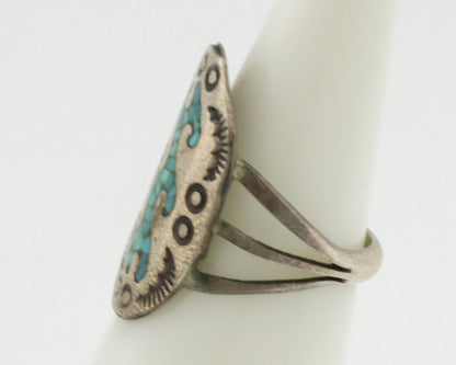 Small Navajo Ring 925 Silver Chip Inlay Turquoise Artist Signed NAKAI C.80's