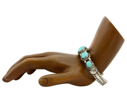 Navajo Natural Blue Turquoise Bracelet .925 Silver Signed PC C.80's