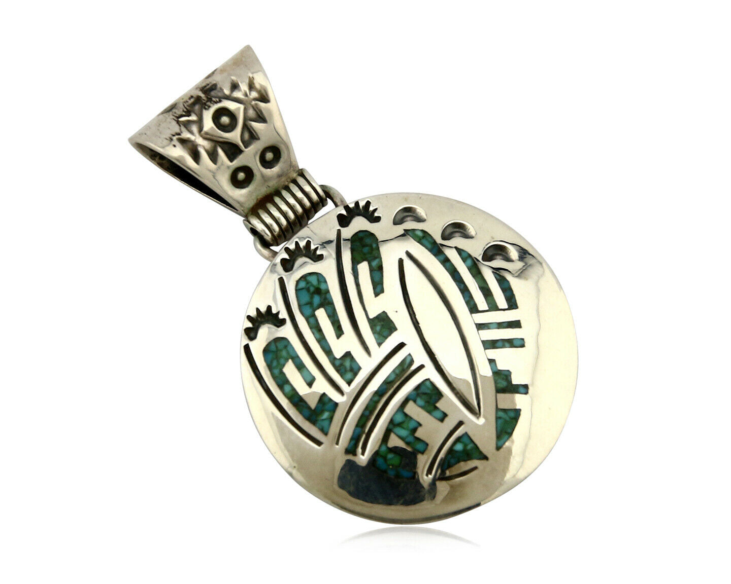 Navajo Inlaid Pendant .925 Silver Signed Artist Stanley Bain C.80's