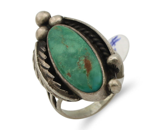 Navajo Ring .925 Silver Blue Gem Turquoise Artist Signed C.80's