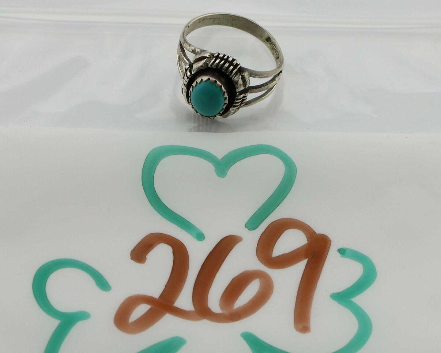 Navajo Ring .925 Silver Sleeping Beauty Turquoise Artist Signed T.I.W C.80's