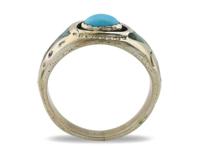 Navajo Handmade Ring 925 Silver Blue Turquoise & Coral Native American C.80's
