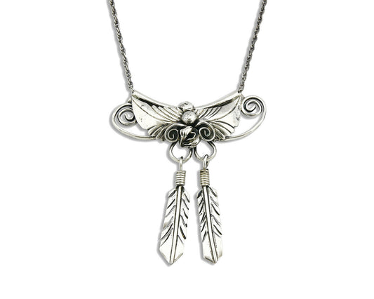 Navajo Handmade Feather Necklace .925 Silver 18 in. Long