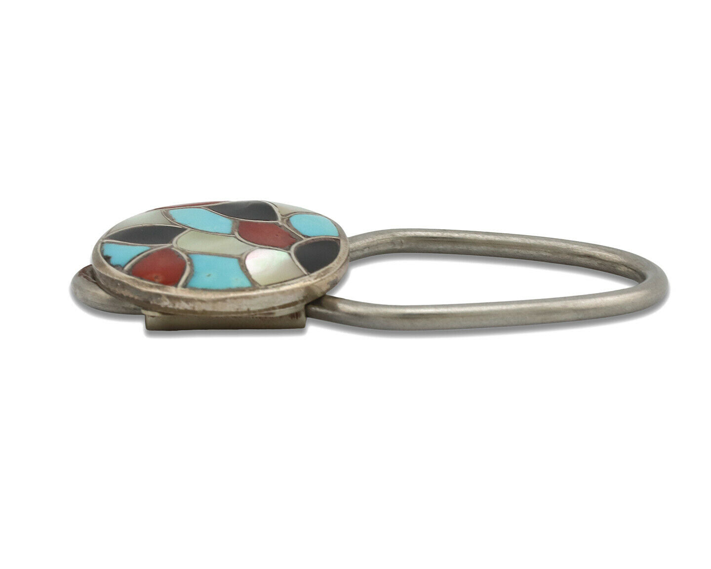 Zuni Key Chain .925 Silver Inlaid Gemstones Artist Signed RHG C.80's