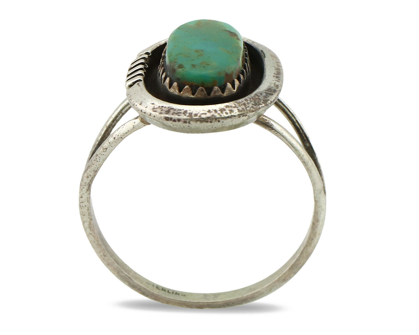 Navajo Ring .925 Silver Sleeping Beauty Turquoise Native American Artist C.1980s