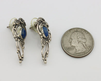 Navajo Earrings 925 Silver Natural Mined Denim Lapis Native American Artist C90s