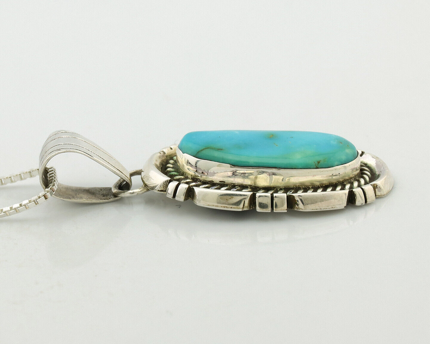 Navajo Necklace .925 Silver Kingman Turquoise Artist JP C.80's