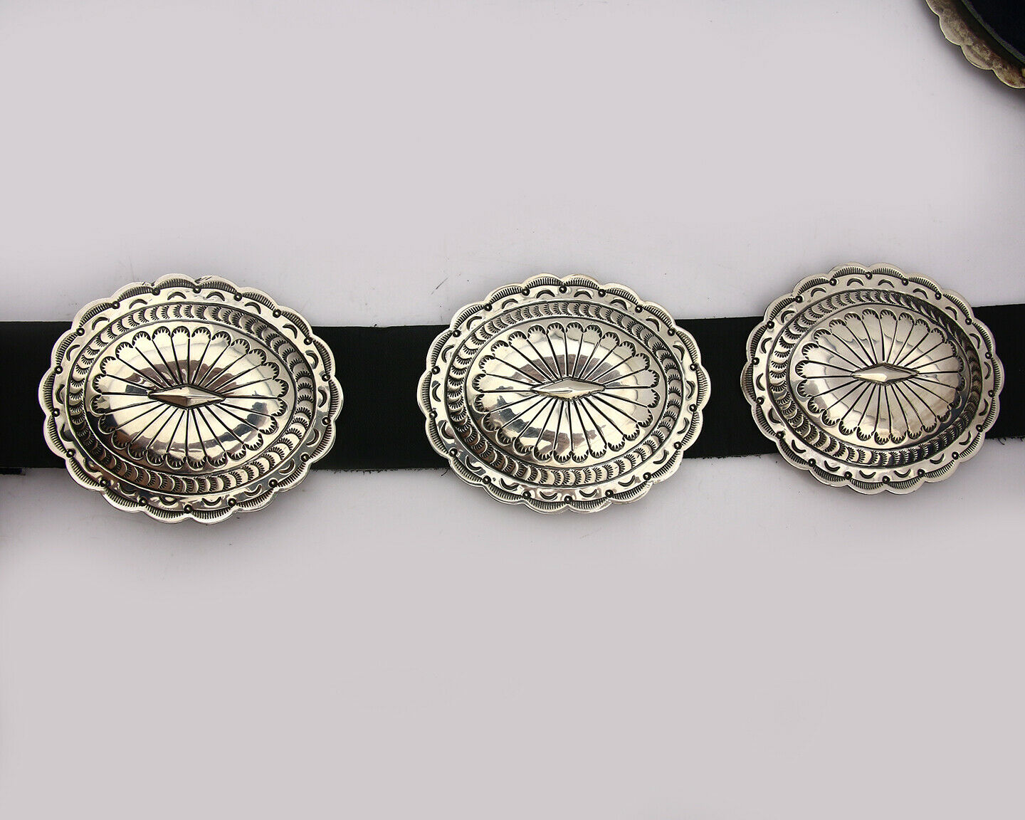 Navajo Concho Belt .925 Silver Hand Stamped Artist Suzie James C.80's