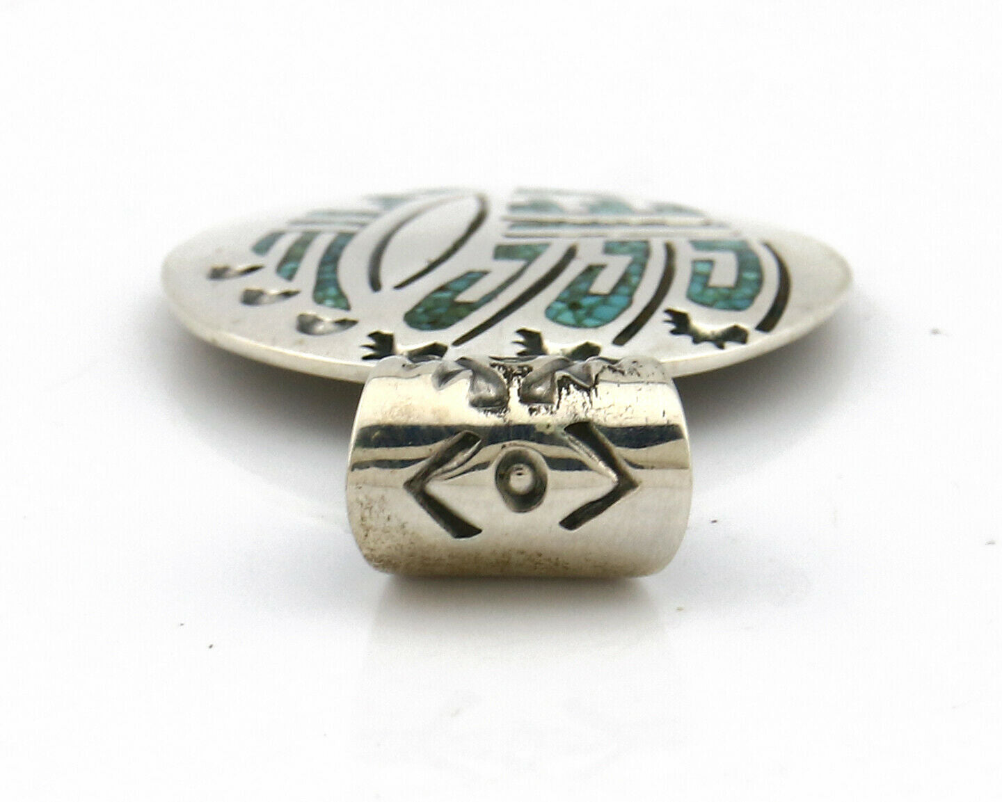 Navajo Inlaid Pendant .925 Silver Signed Artist Stanley Bain C.80's