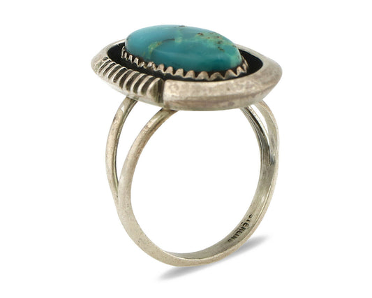 Navajo Ring .925 Silver Nevada Turquoise Native American Artist C.1980's