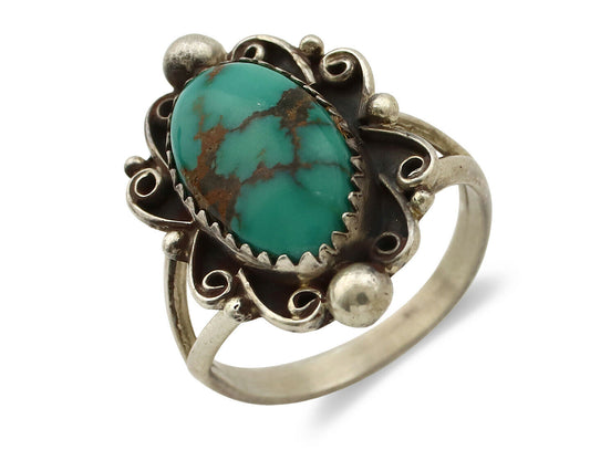 Navajo Ring .925 Silver Spiderweb Turquoise Native American Artist C.80's