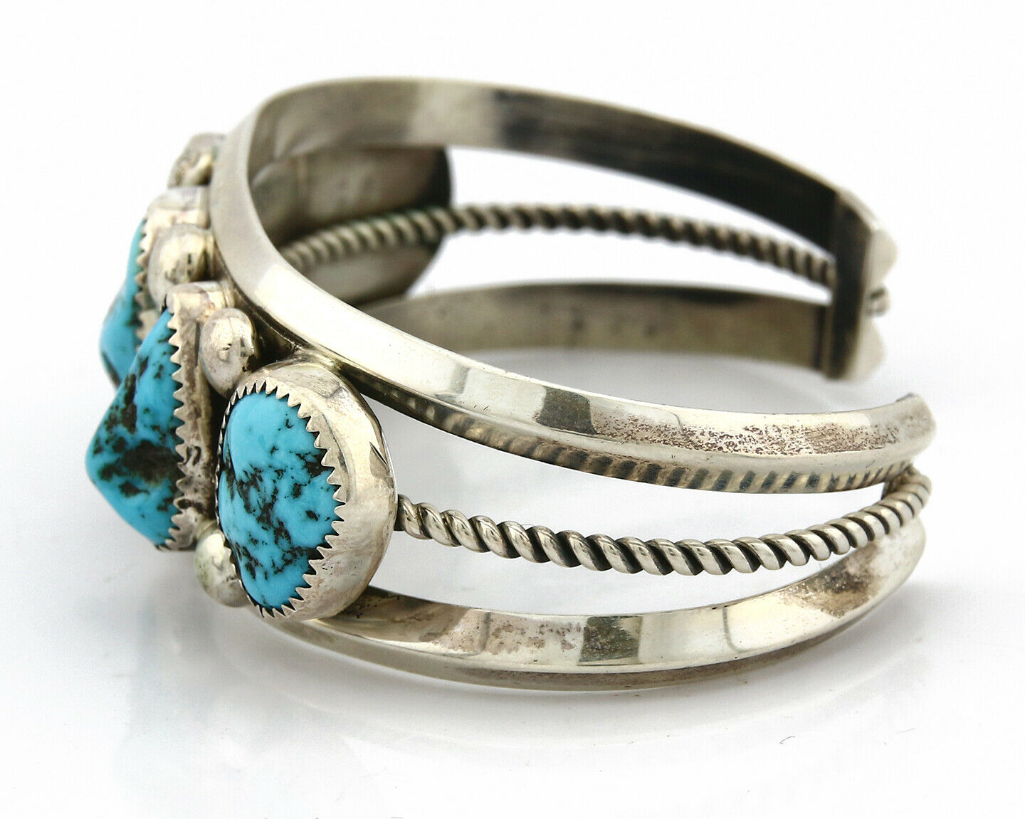 Navajo Bracelet .925 Silver Sleeping Beauty Turquoise Signed JR C.80's