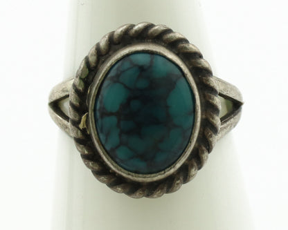 Navajo Ring .925 Silver Spiderweb Turquoise Native Artist C.1980's