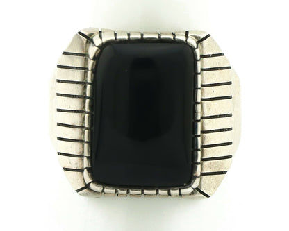 Navajo Ring .925 Silver Handmade Black Onyx Artist Signed C.80's