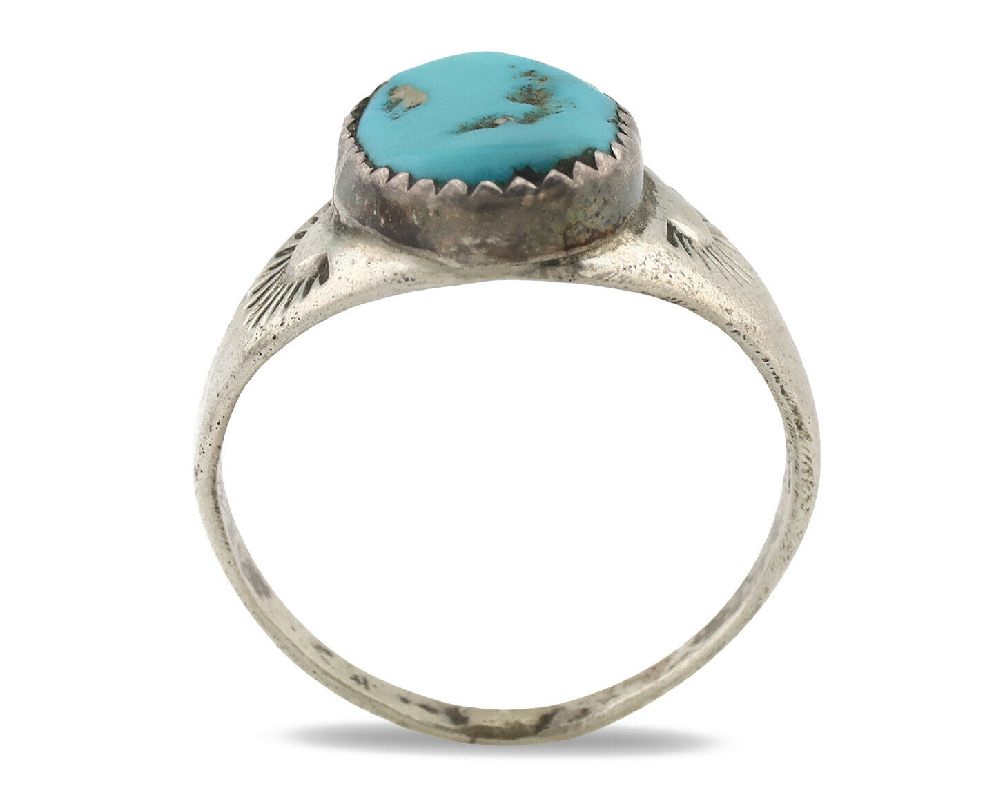 Zuni Ring .925 Silver Natural Blue Turquoise Native American Artist C.1980's