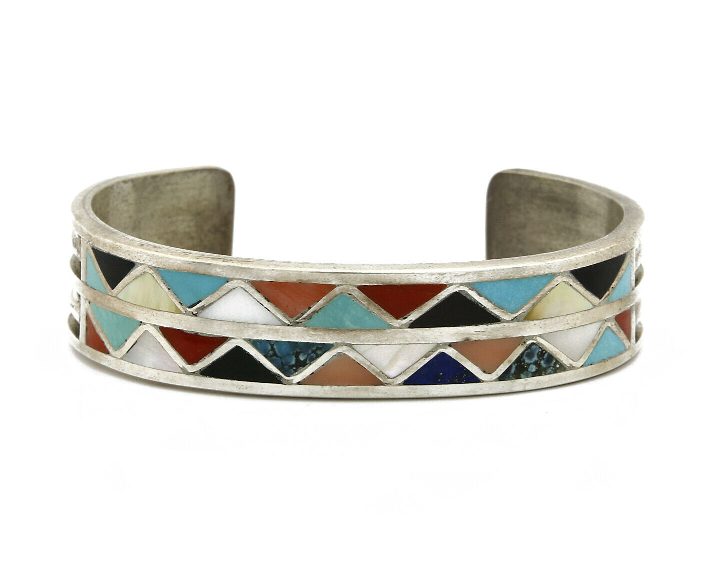 Zuni Signed Anita Banteah Inlaid Multiple Gemstone .925 Cuff Bracelet