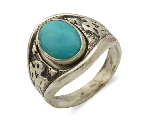 Navajo Ring 925 Silver Blue Gem Turquoise Native Artist Signed C.80's