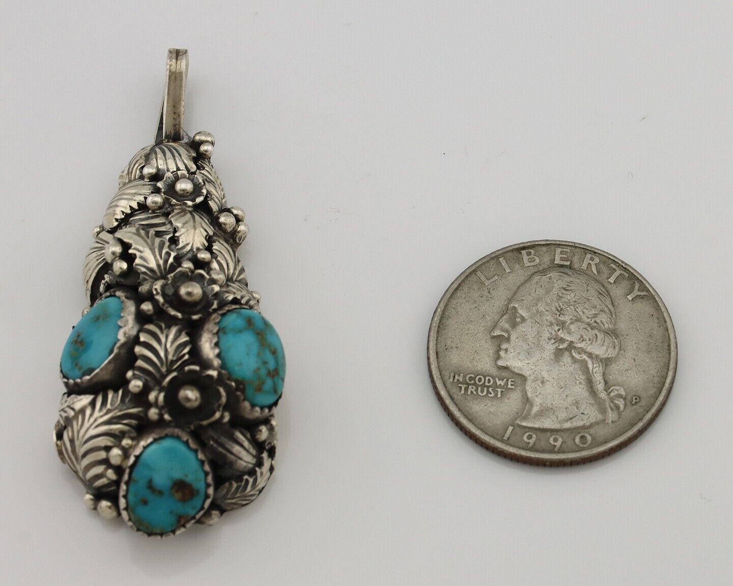 Navajo Pendant 925 Silver Natural Mined High Grade Turquoise Signed Tom Willeto