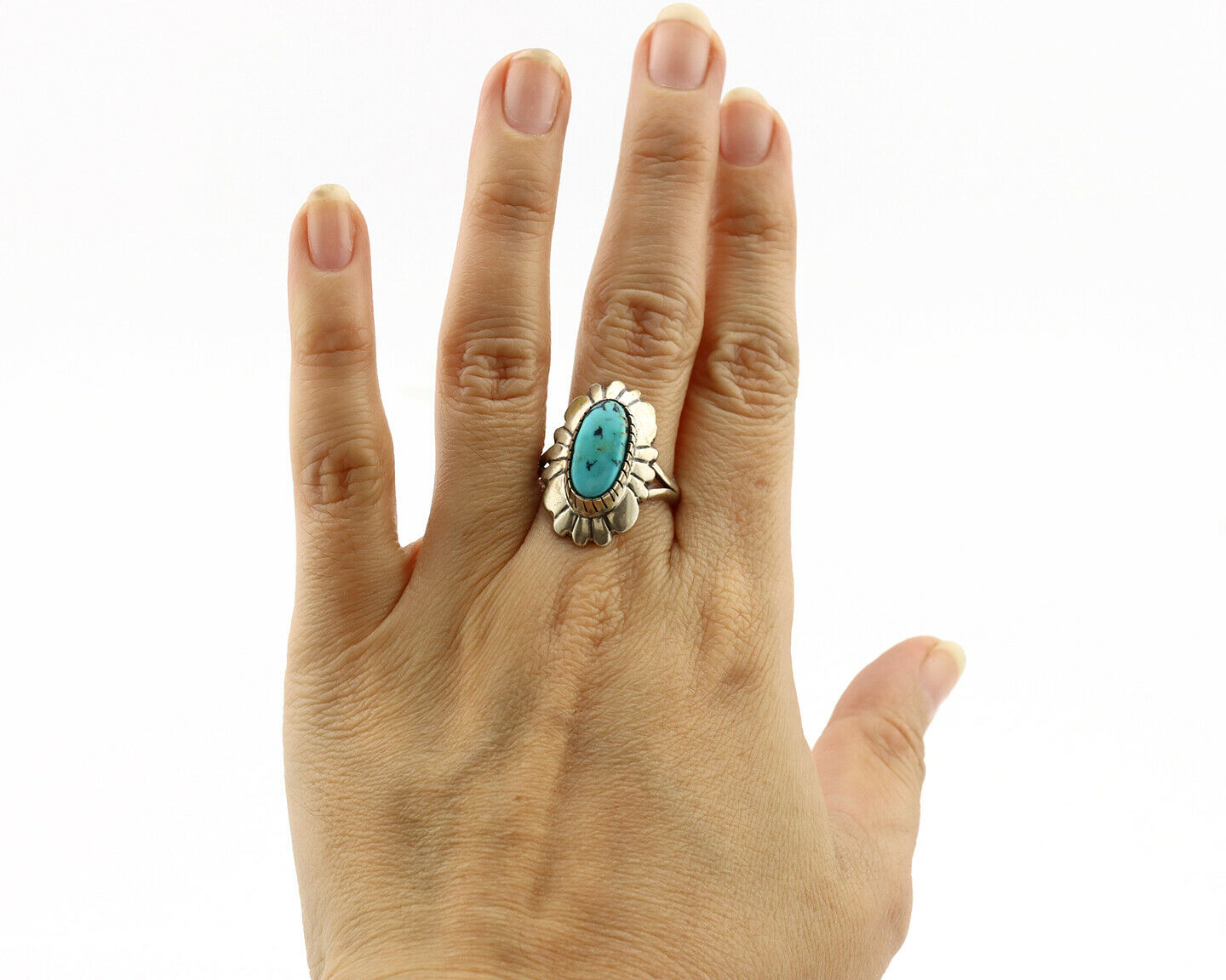 Navajo Ring .925 Silver Arizona Turquoise Signed M Montoya C.80's