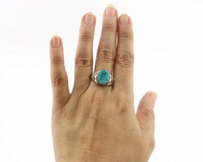 Zuni Ring .925 Silver Natural Blue Turquoise Native American Artist C.1980's