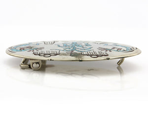 Navajo Belt Buckle .999 Nickle Silver Turquoise Coral Signed SD C.80's