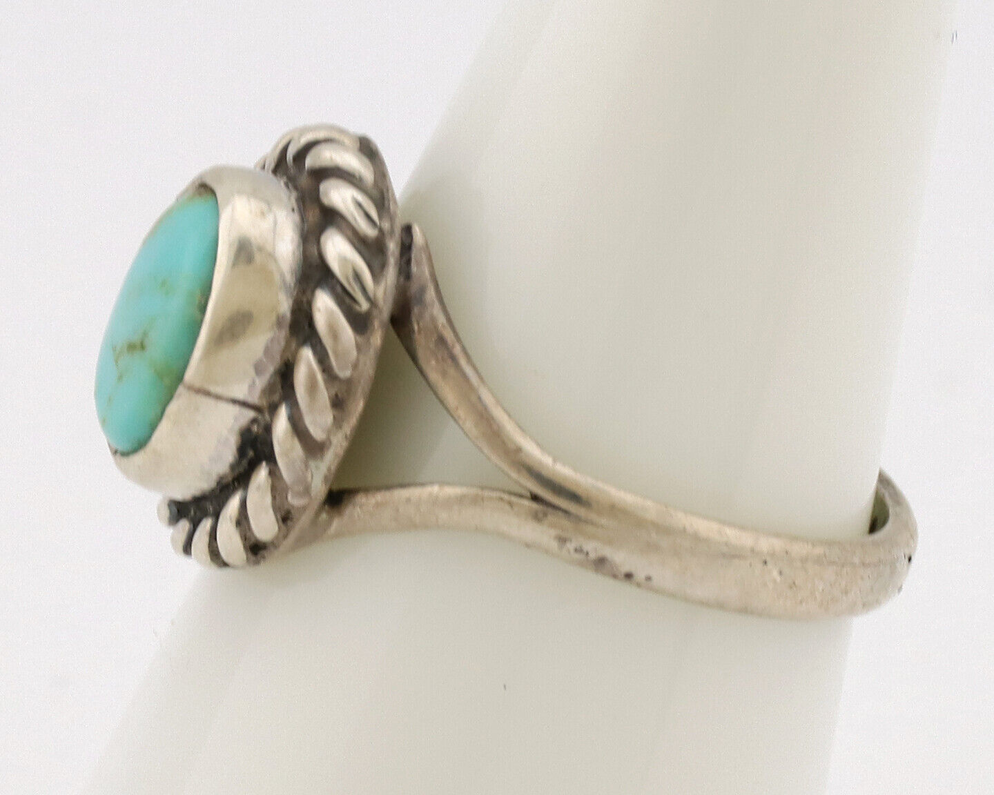 Navajo Ring .925 Silver Kingman Turquoise Artist Signed Gecko C.80's