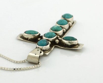 Navajo Cross Necklace 925 Silver Blue Turquoise Artist Signed C. Montoya C.80s