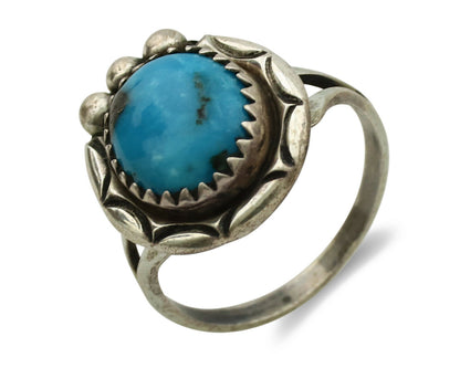 Navajo Ring .925 Silver Blue Turquoise Native American Artist C.1980's