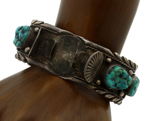 Navajo Cuff Watch Bracelet 925 Silver Blue Nugget Turquoise Native American C70s