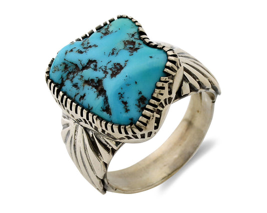 Navajo Ring .925 Silver Sleeping Beauty Turquoise Artist Signed DK C.80's