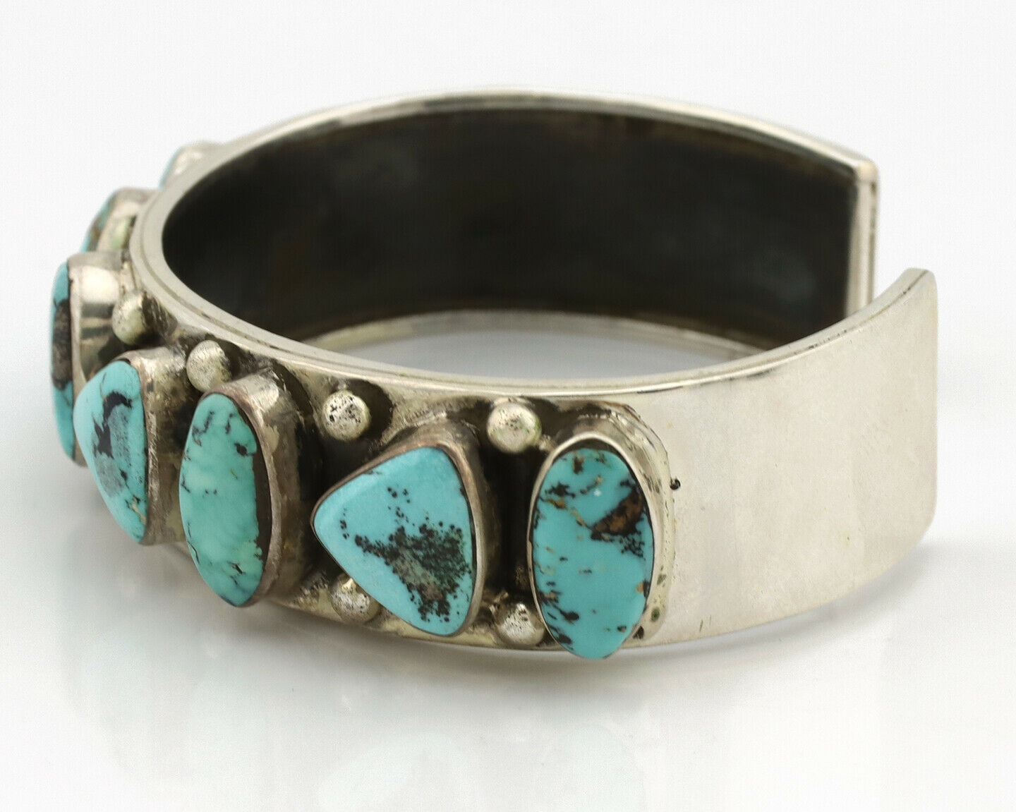 Navajo Bracelet .925 Silver Nevada Blue Turquoise Artist Signed DC 80's