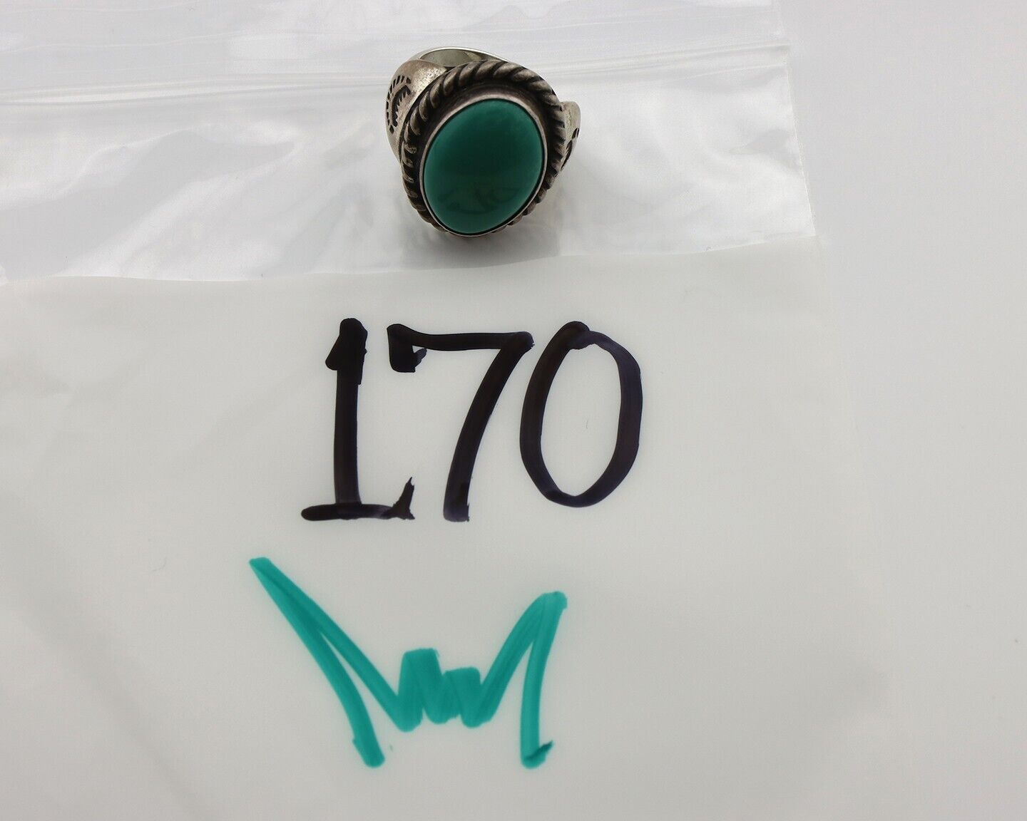Navajo Handmade Ring 925 Silver Blue Turquoise Signed Native Artist C.80's