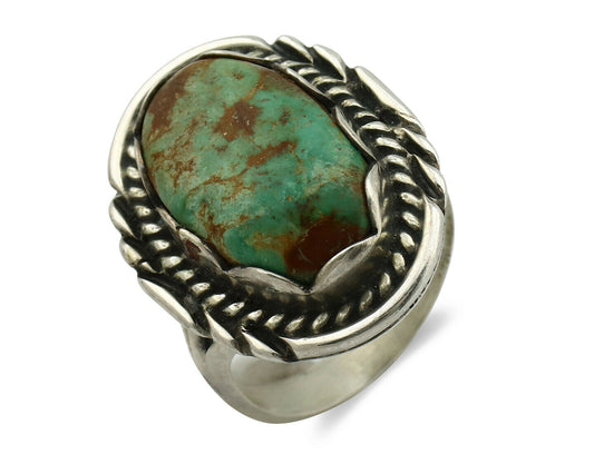 Navajo Ring .925 Silver Natural Green Turquoise Signed Apache C.80's