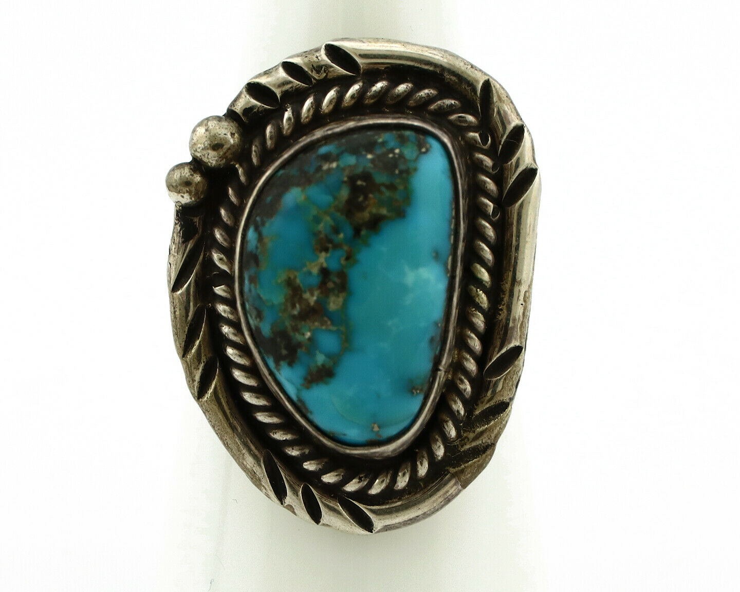 Navajo Ring .925 Silver Morenci Turquoise Native American Artist C.80's