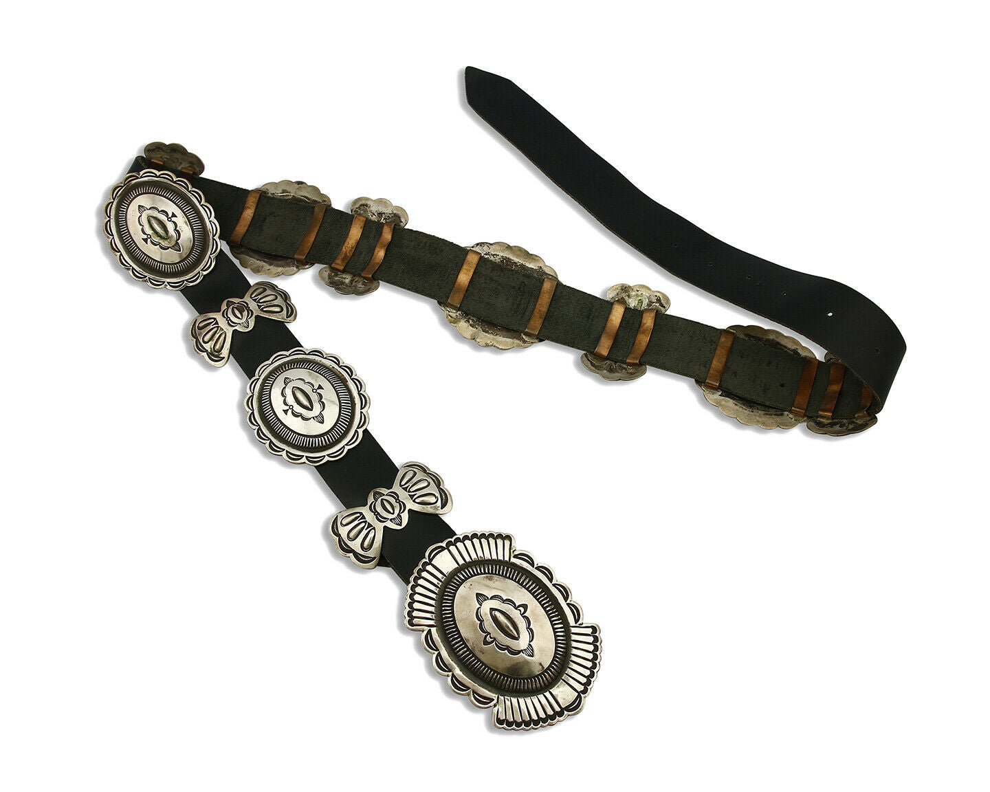 Navajo Concho Belt .925 Silver Hand Stamped Signed Rick Martinez Circa 80's