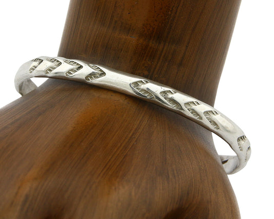 Navajo Bracelet .925 Silver Hand Stamped Arrow Head Artist V Montoya C.80's