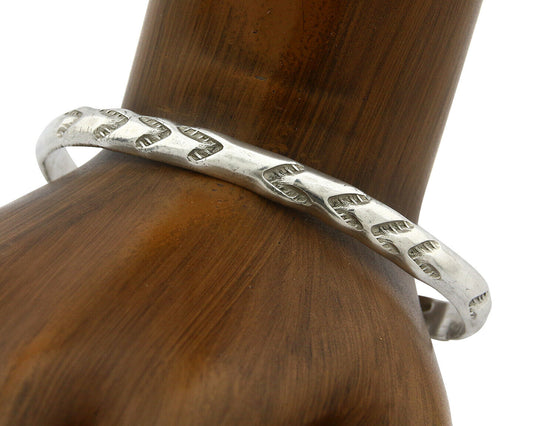 Navajo Bracelet .925 Silver Hand Stamped Arrow Head Artist I Montoya C.80's