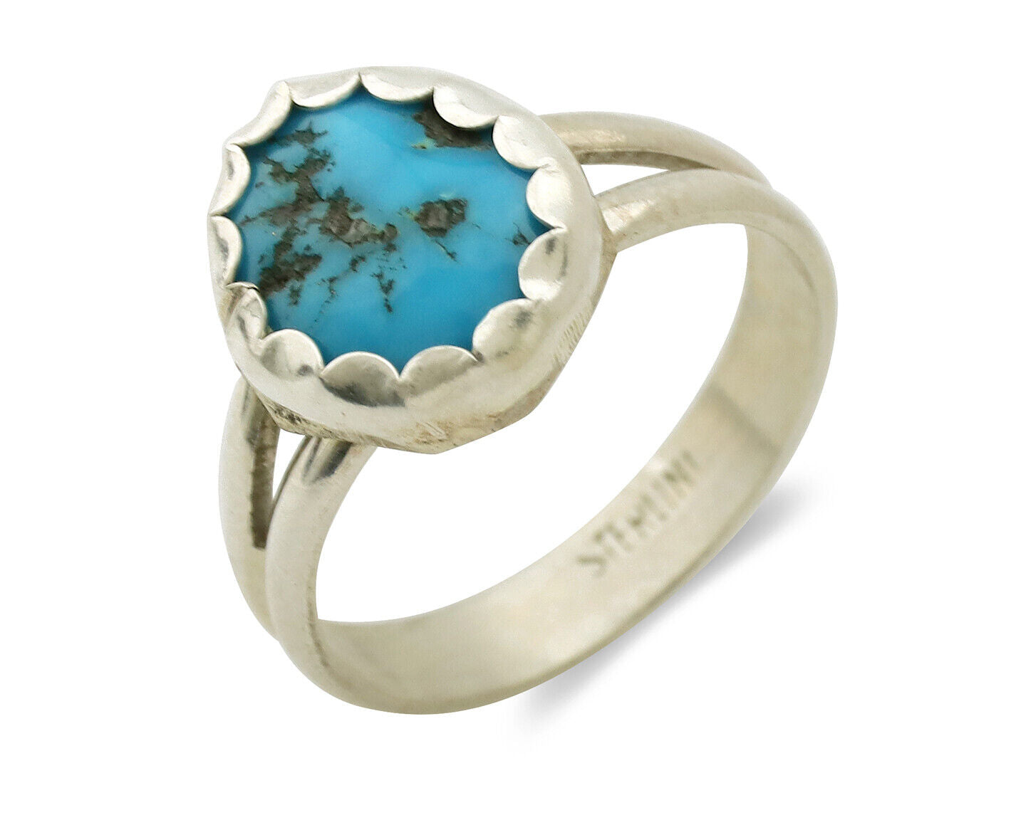 Navajo Ring .925 Silver Sleeping Beauty Turquoise Native American Artist C.1980s