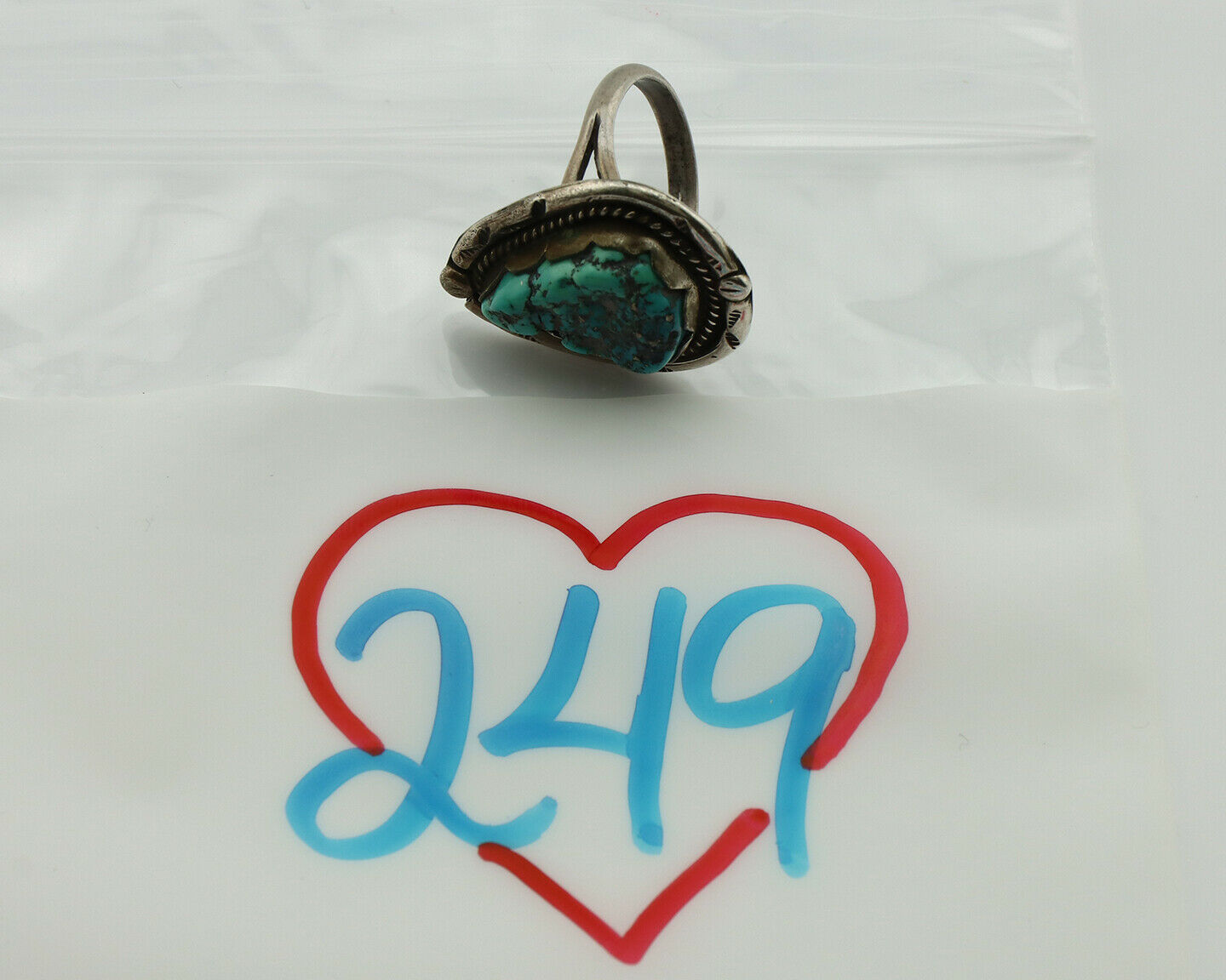 Navajo Ring .925 Silver Blue Turquoise Native American Artist C.80's