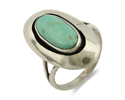Navajo Shadow Box Ring .925 Silver Blue Turquoise Signed M Montoya C80s