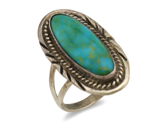 Navajo Ring .925 Silver Nevada Turquoise Native American Artist C.1980's