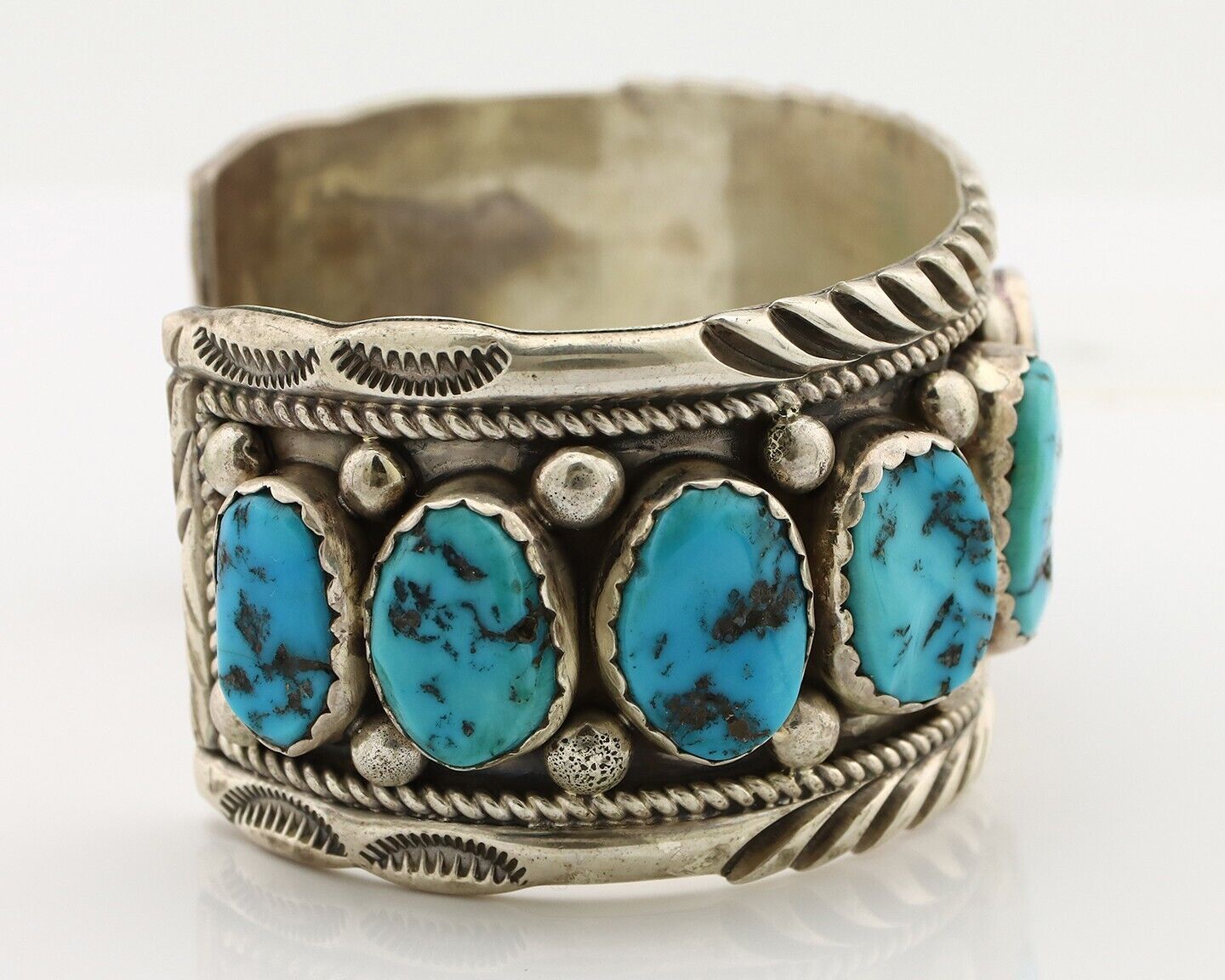 Navajo Link Bracelet .925 Silver Sleeping Beauty Turquoise Native Artist C.80's