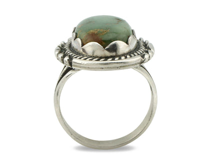 Navajo Ring .925 Silver Natural Green Turquoise Signed Apache C.80's