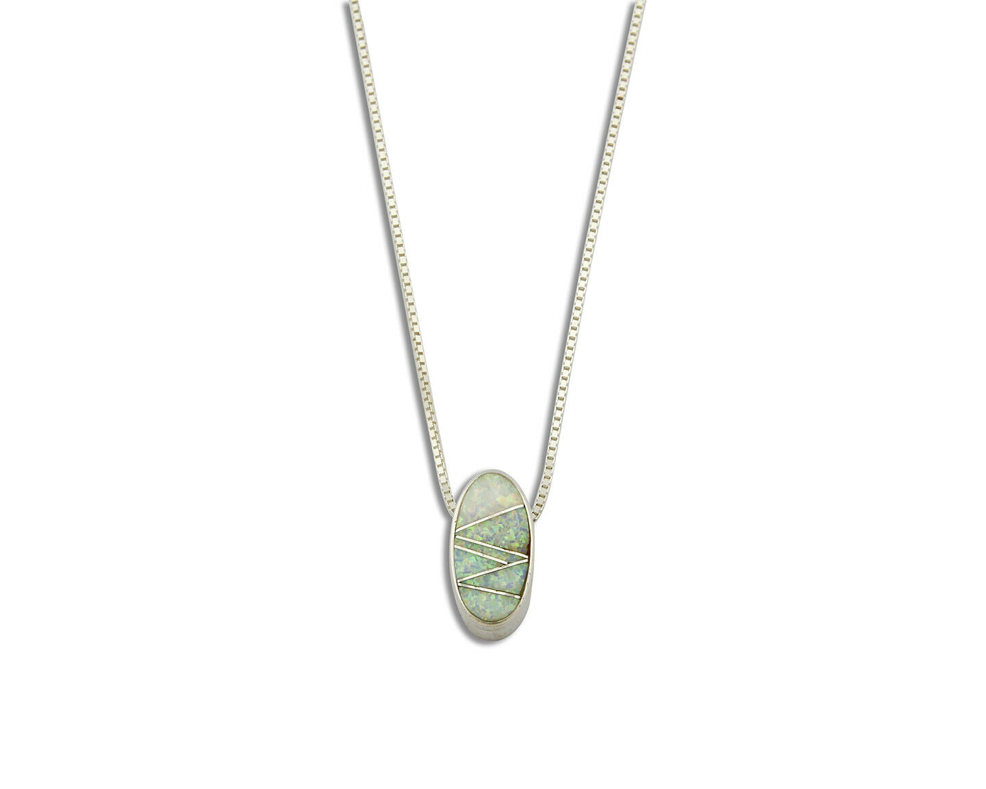 Women's Opal Inlaid Necklace .925 Silver Oval Signed Pendant