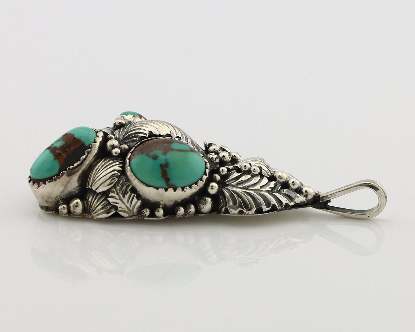 Navajo Pendant 925 Silver Natural Mined High Grade Turquoise Signed Tom Willeto