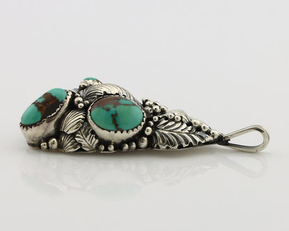 Navajo Pendant 925 Silver Natural Mined High Grade Turquoise Signed Tom Willeto