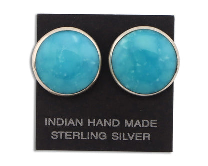Navajo Earrings 925 Silver Natural Kingman Turquoise Artist Signed JM C.90's