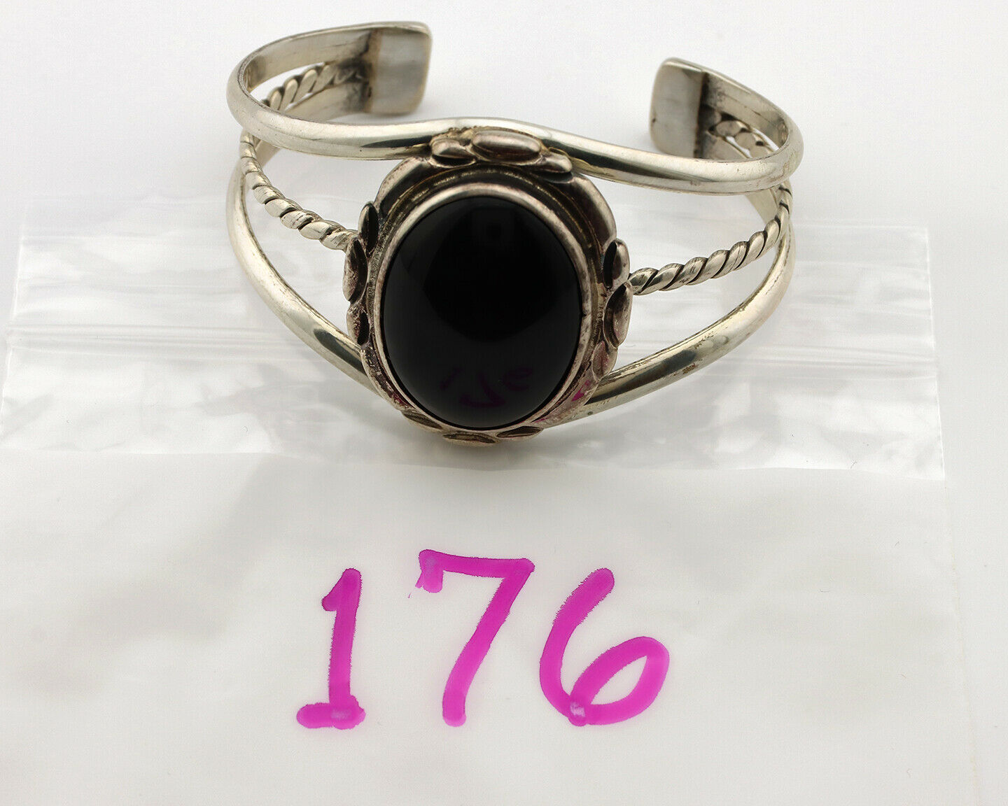 Navajo Bracelet .925 Silver Natural Black Onyx Artist Native American C.1980's